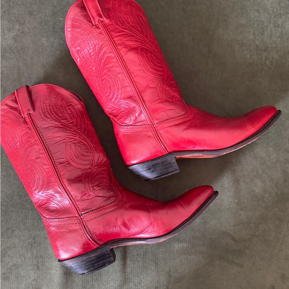 Womens Us 9, Code West boots, red cowgirl boots, red western boots, pointed toe